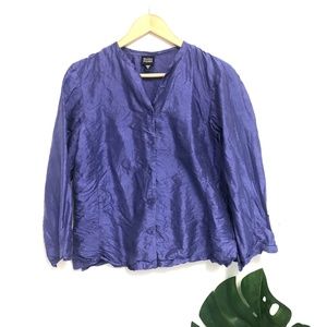 Eileen Fisher purple silk button down blouse
